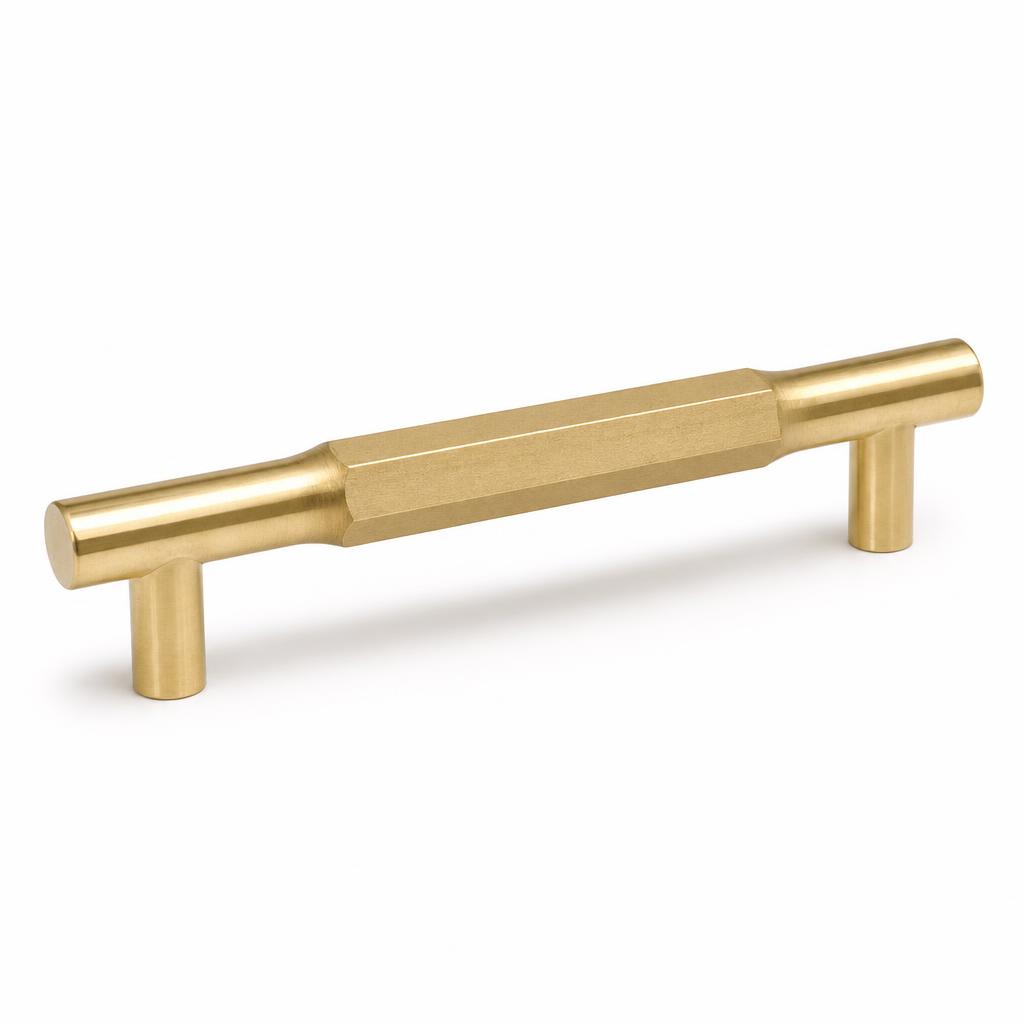 Faceted Solid Brass Bar Pull 128mm