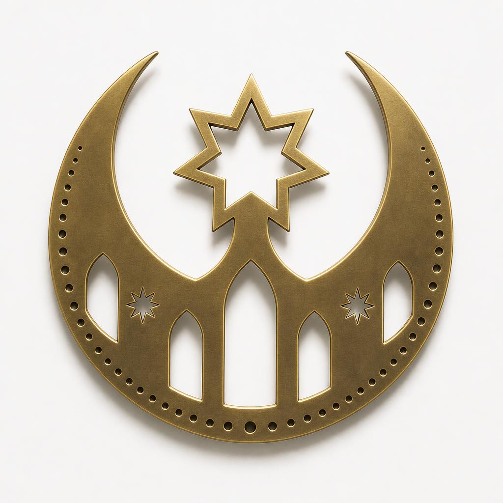 Khatam Crescent and Star — 60cm pierced solid brass wall piece