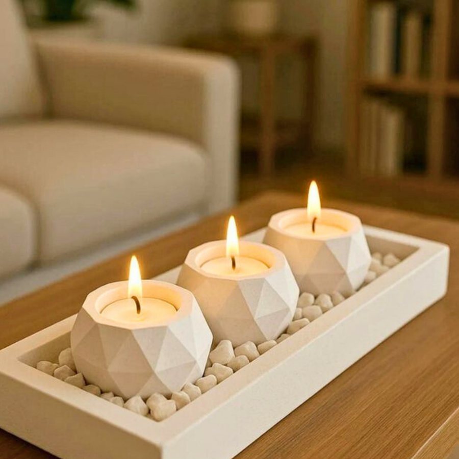 Faceted Tealight Trio with Tray