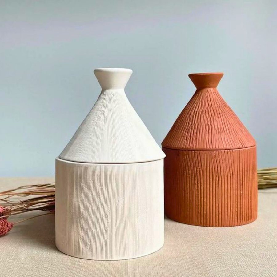 Ribbed Cone-Lid Candle Jar