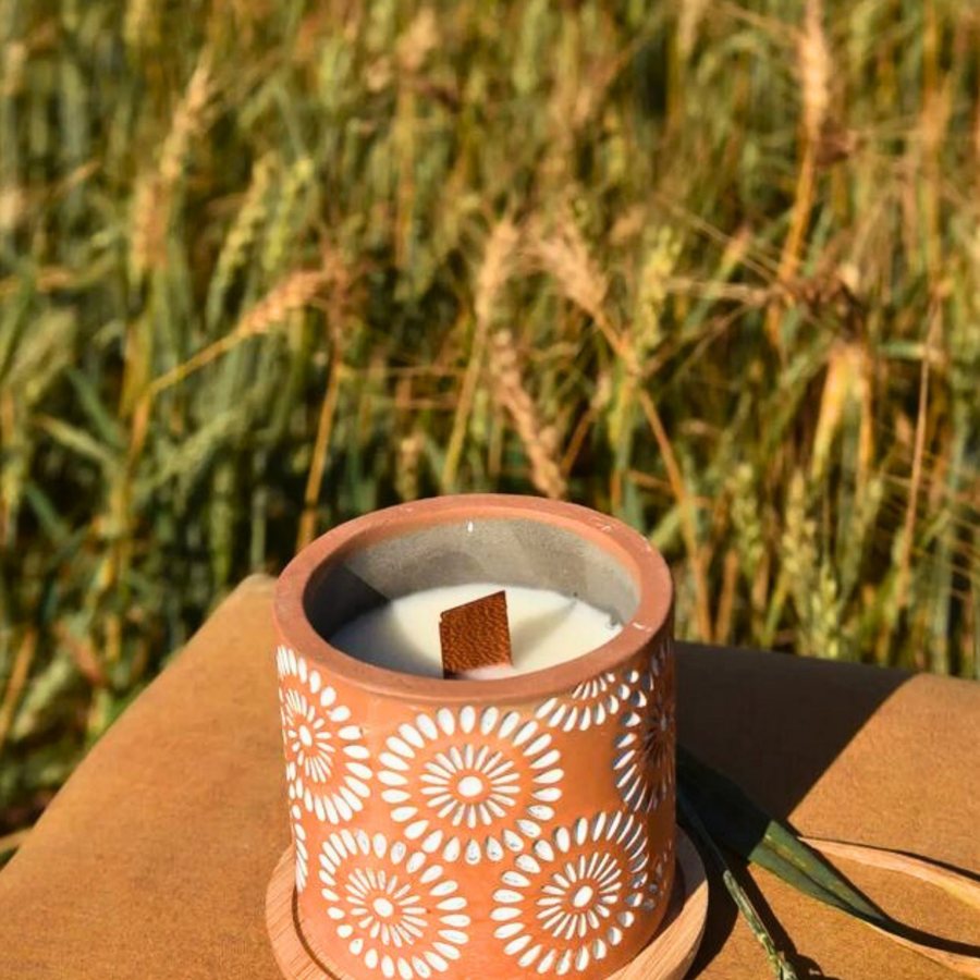 Carved Floral Candle Pot