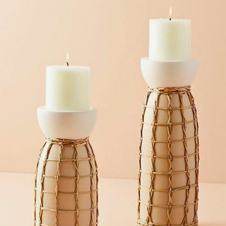 Cane-Wrapped Pillar Stand