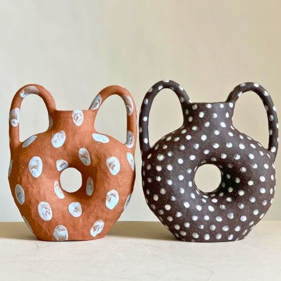 Polka Handled Donut Vase