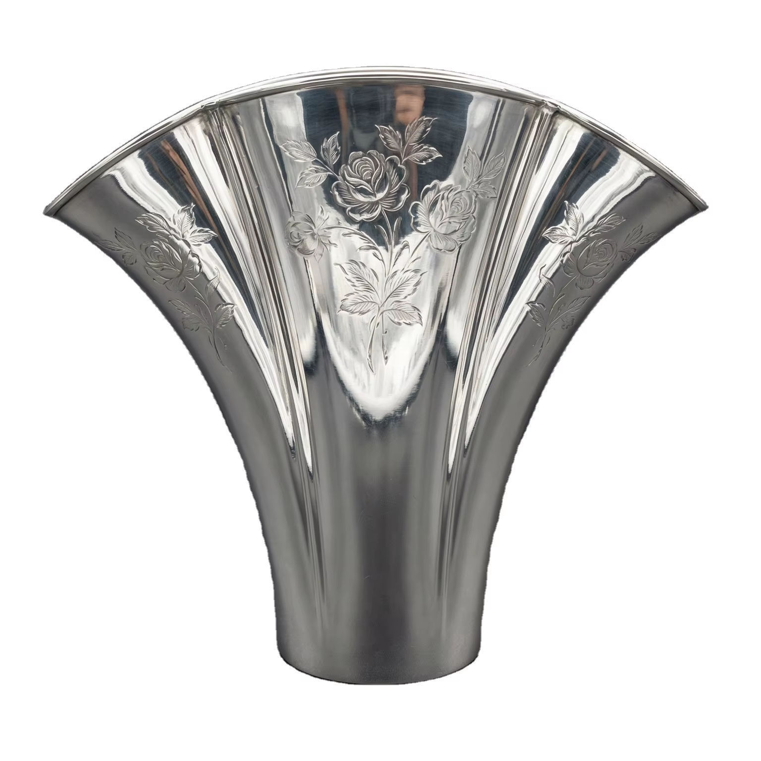 Fan-Shape Engraved Steel Vase