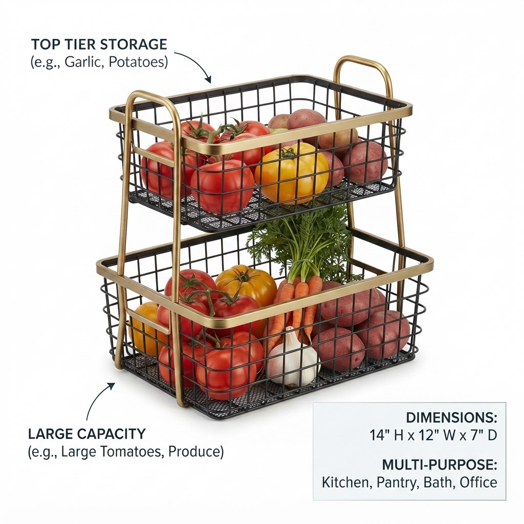 Brass 2-Tier Wire Mesh Basket