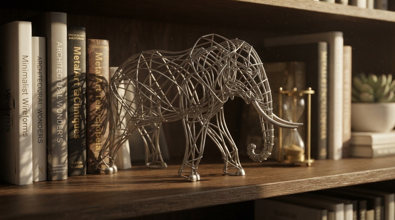 Brass Wireframe Elephant Sculpture