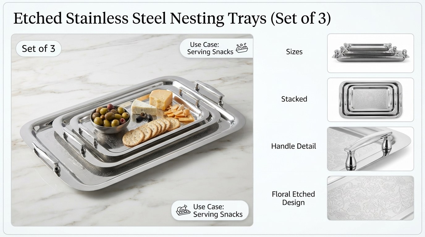 Brass Etched Nesting Trays (Set of 3)