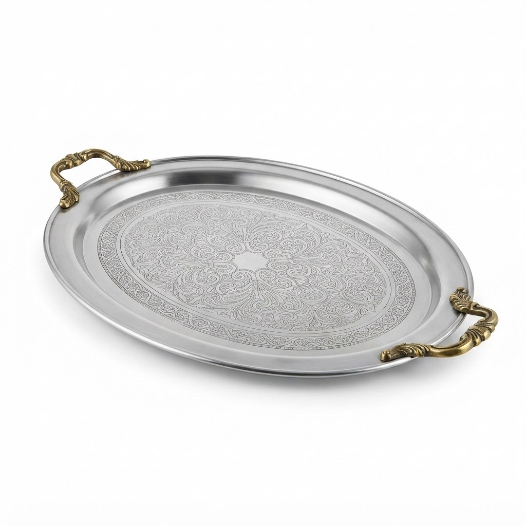 Brass Ornate Etched Serving Tray
