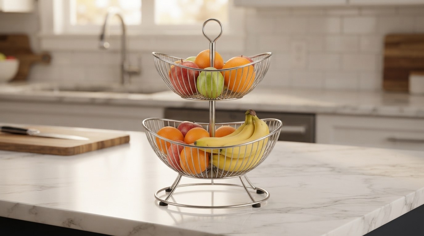 Brass 2-Tier Wire Fruit Basket