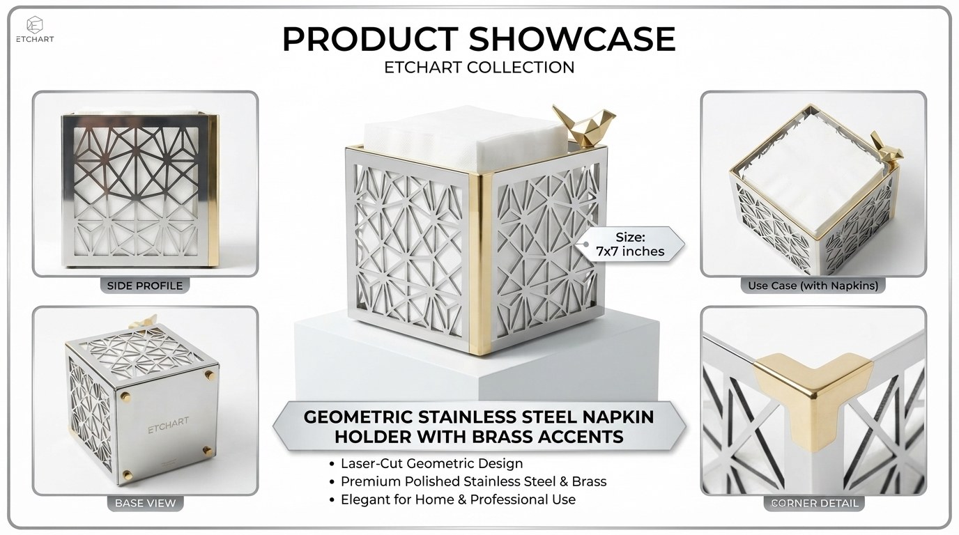 Brass Geometric Laser-Cut Napkin Holder
