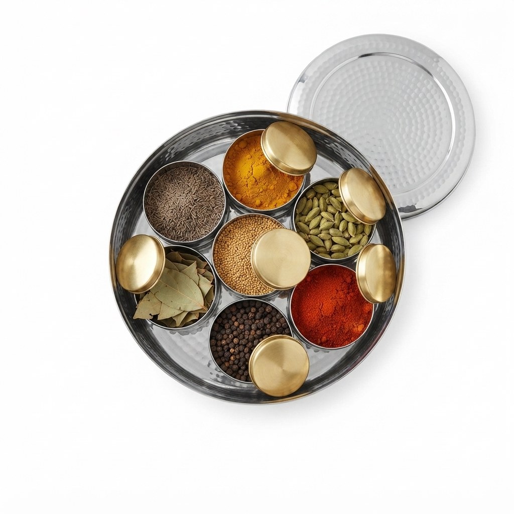 Brass Round Spice Box (Masala Dabba)