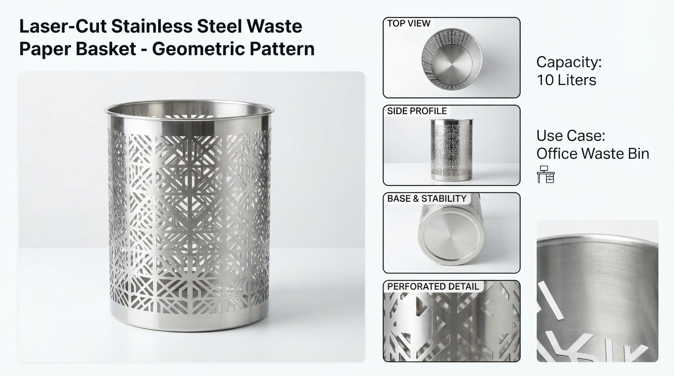 Brass Laser-Cut Waste Basket 10L