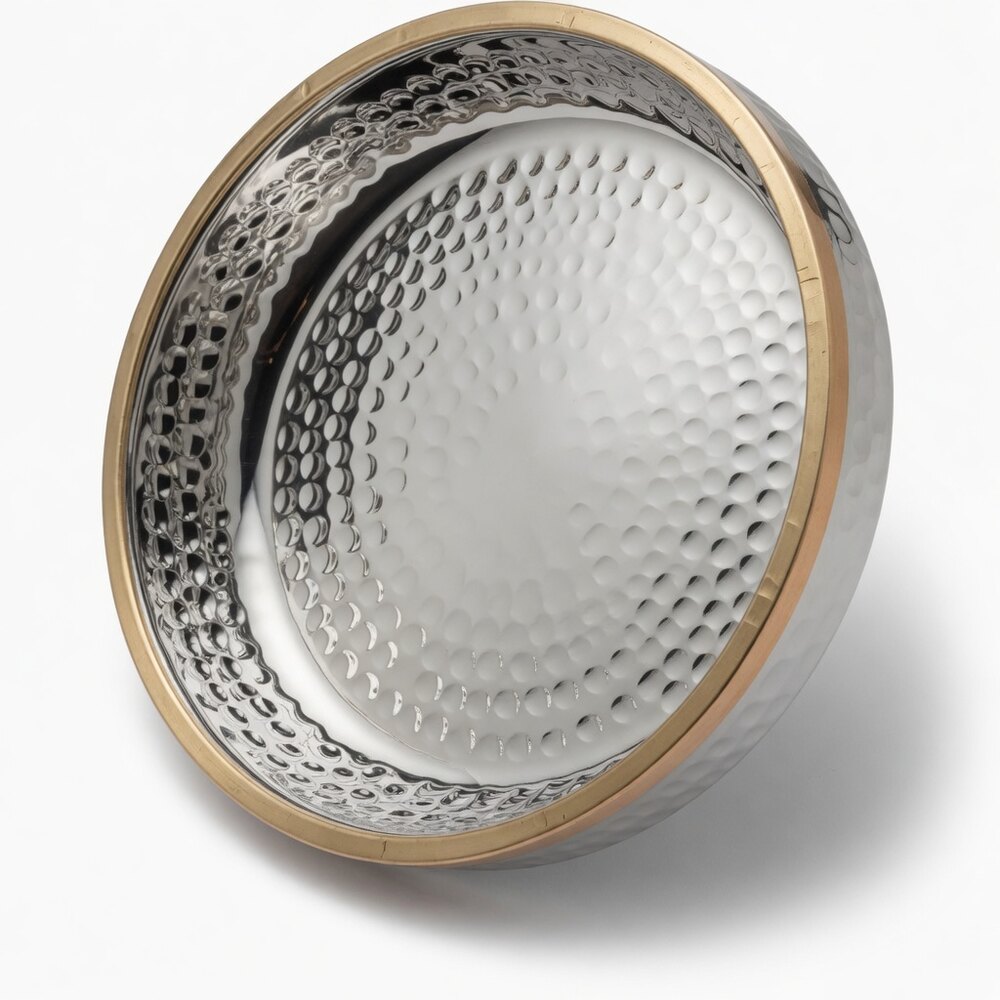Hammered SS Dish with Brass Rim