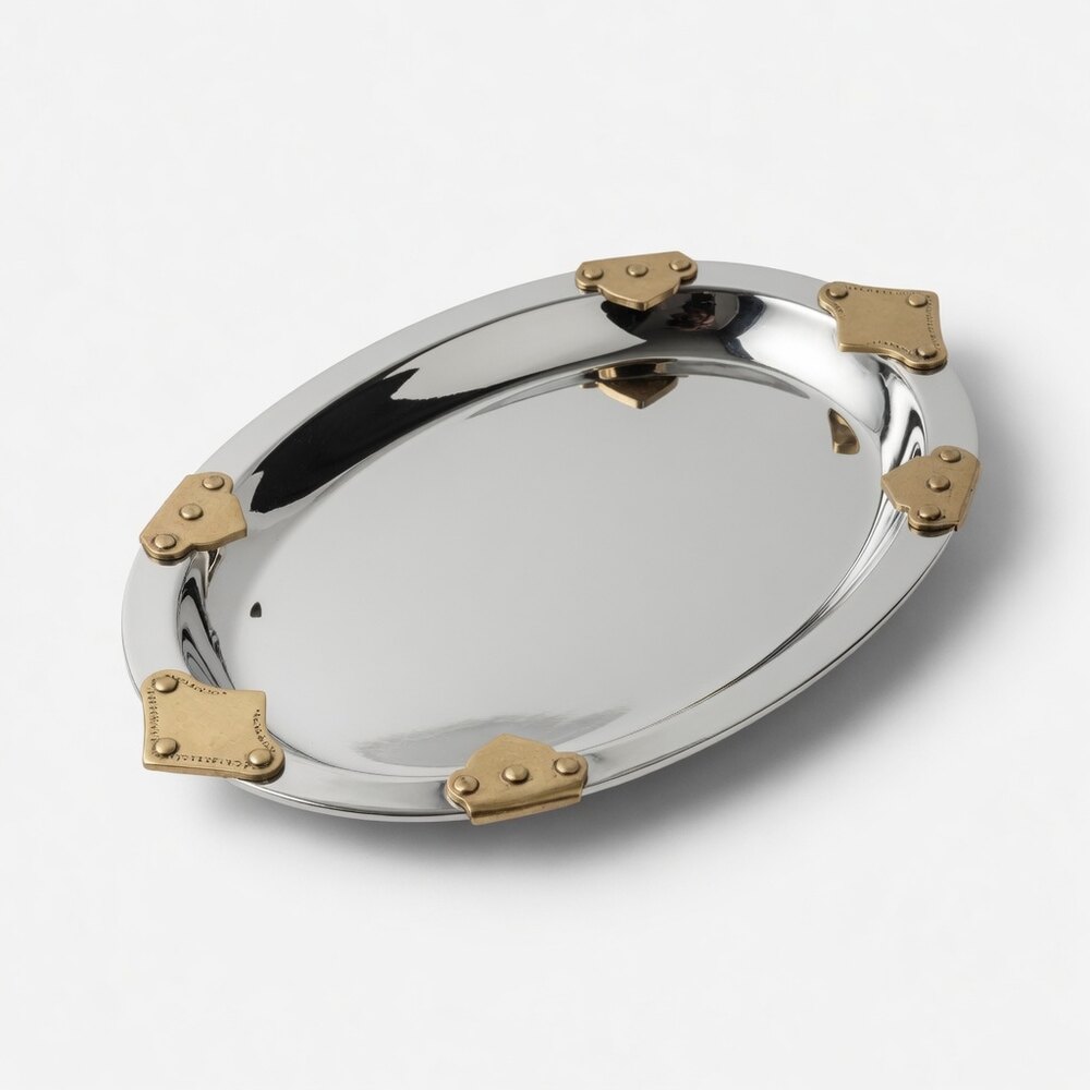 Oval Gallery Tray Brass Corners