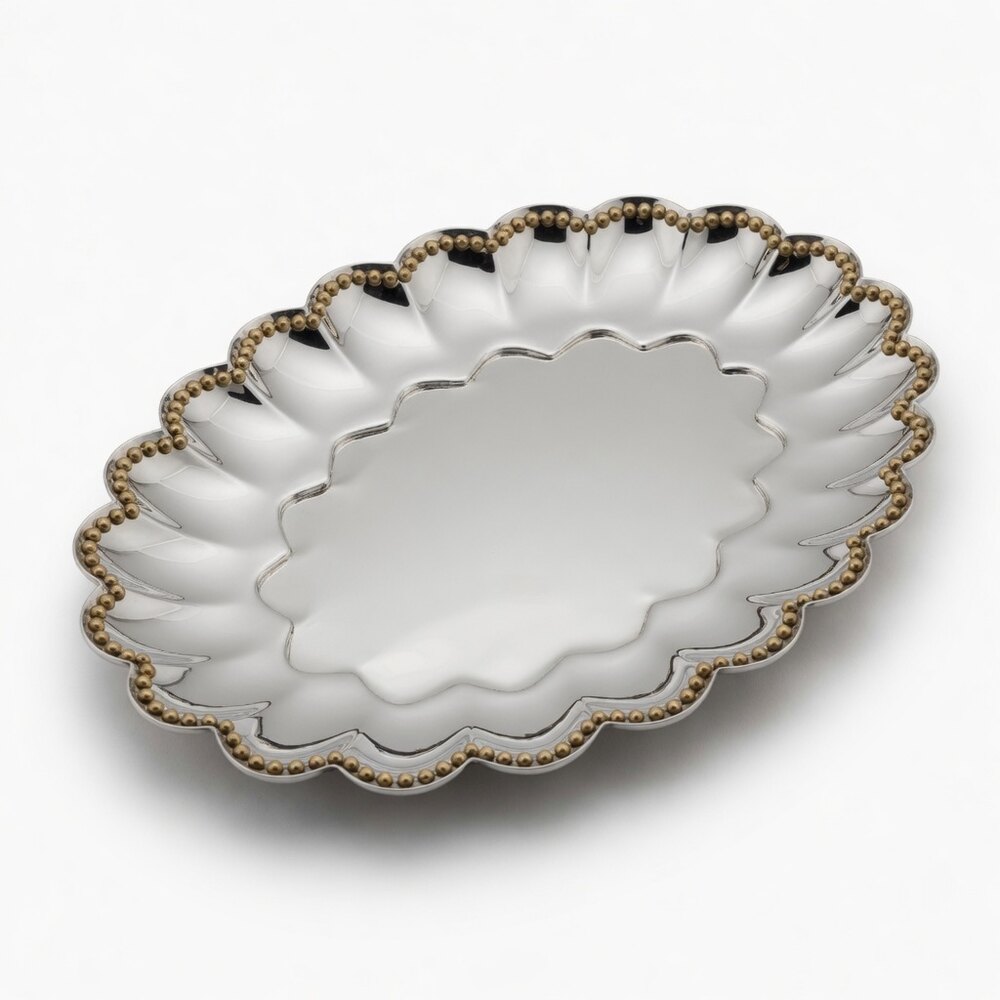Scallop SS Tray Brass Bead Rim