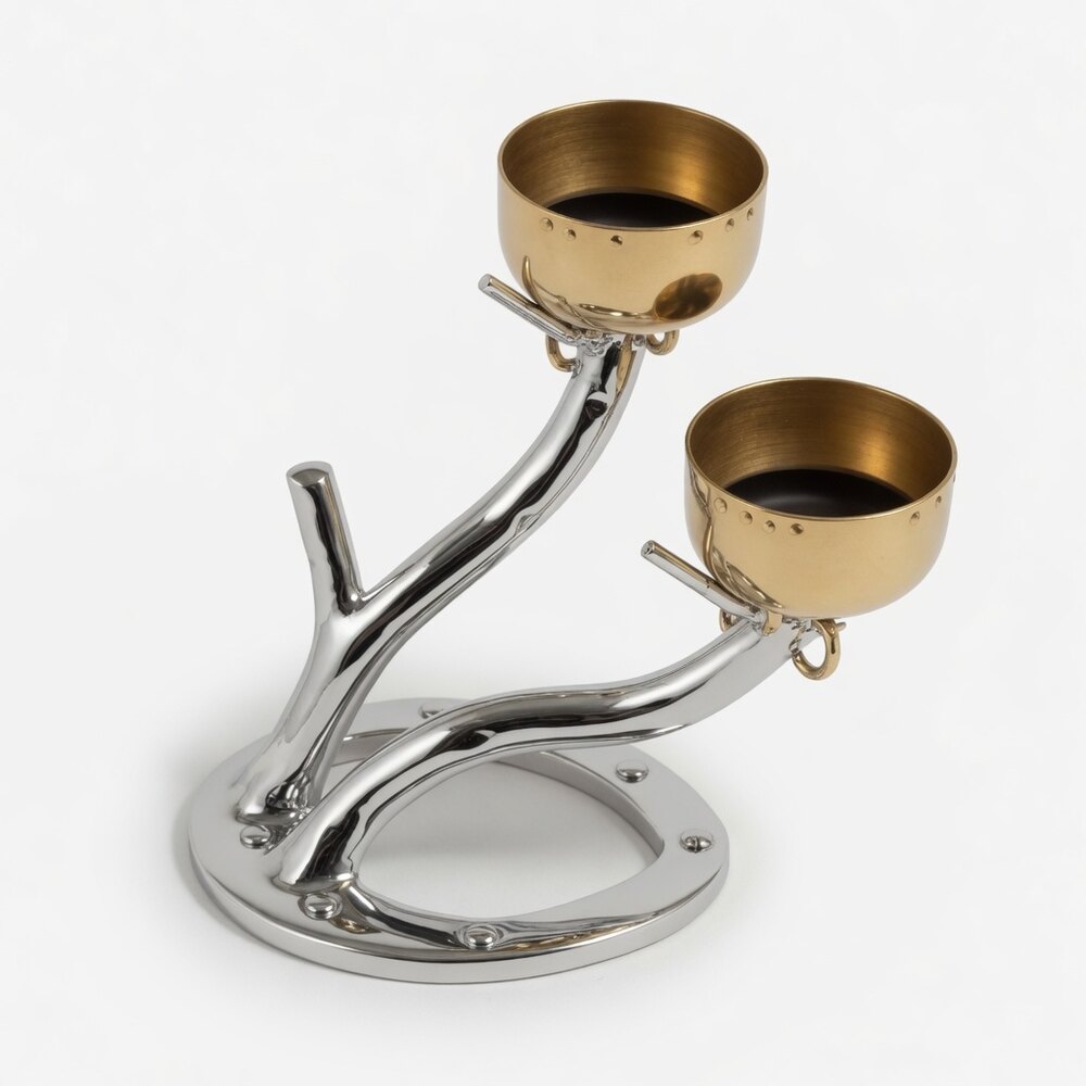 Organic Twin Candle SS Arms Brass Cups