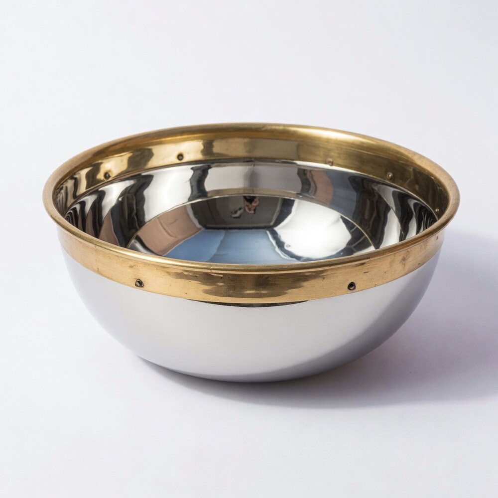 Hammered SS Bowl Brass Rim