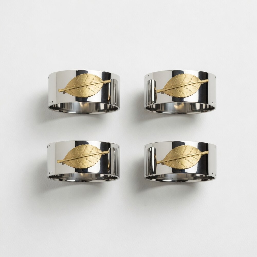 SS Napkin Rings Brass Leaf (set 4)