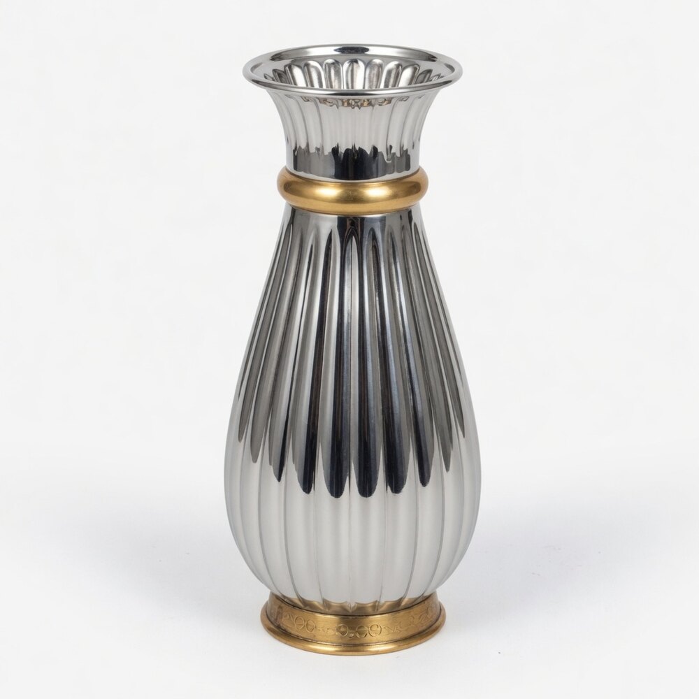 Fluted SS Vase Brass Collar