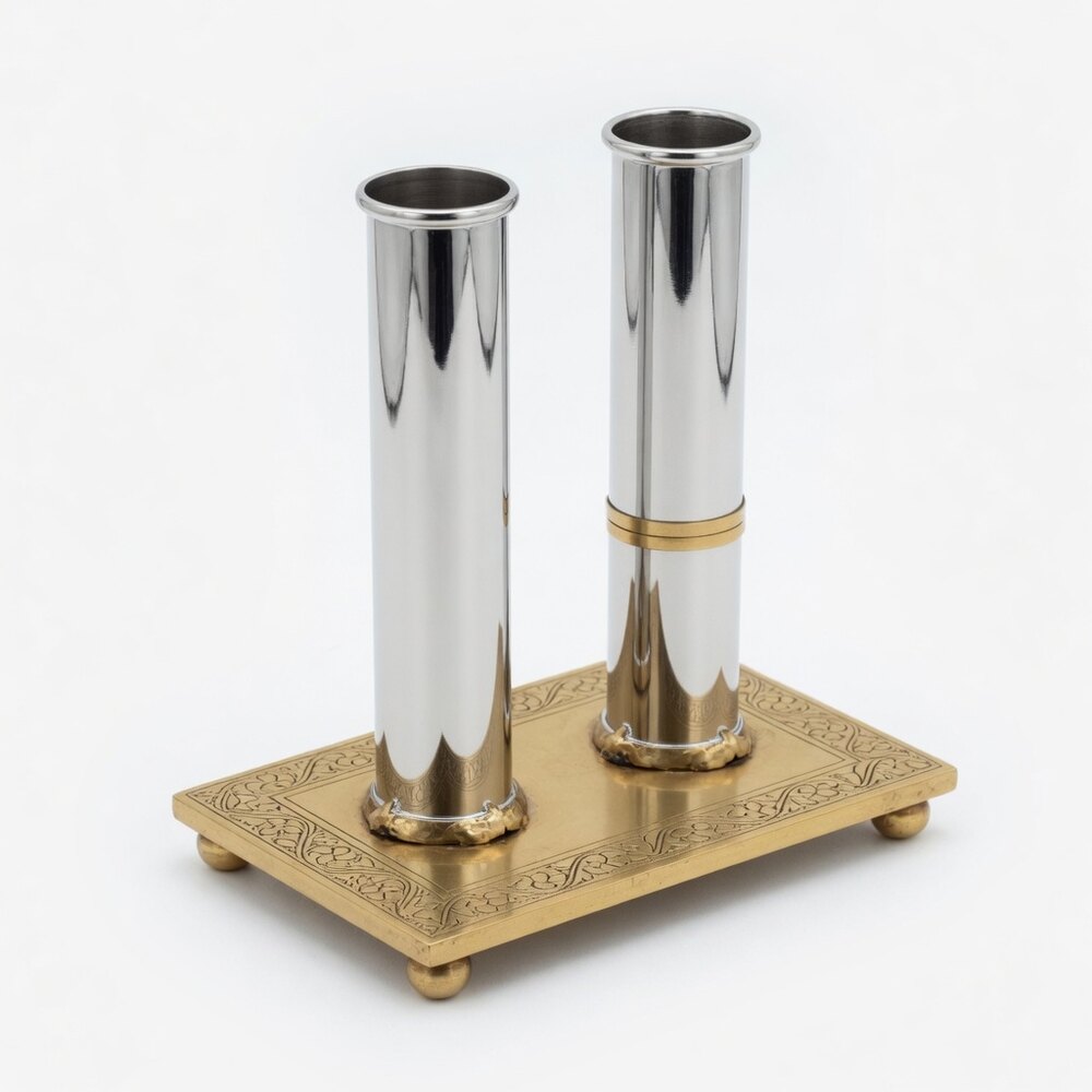 Twin Bud Vase SS Tubes Brass Base
