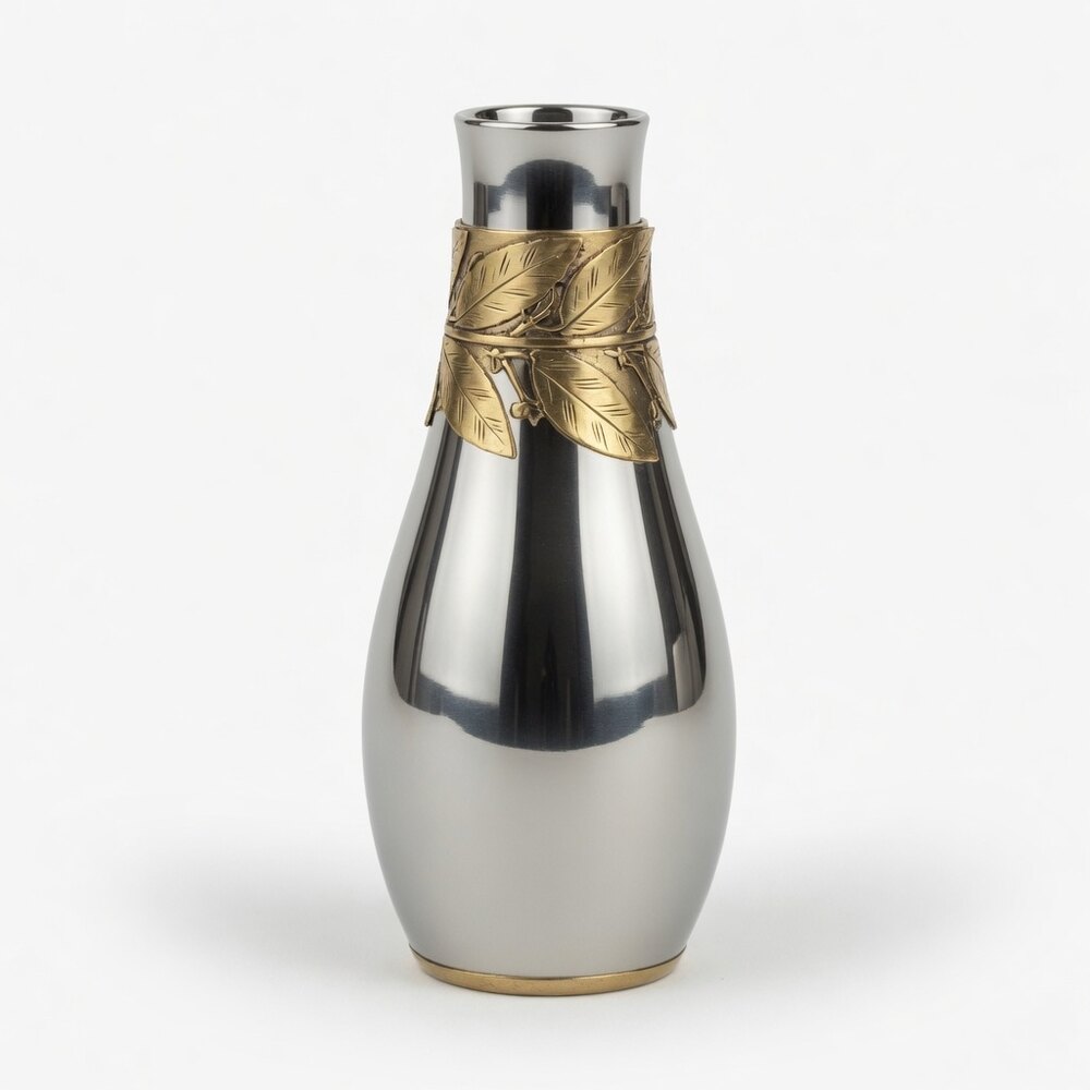 Bottle Vase SS Brass Leaf Collar