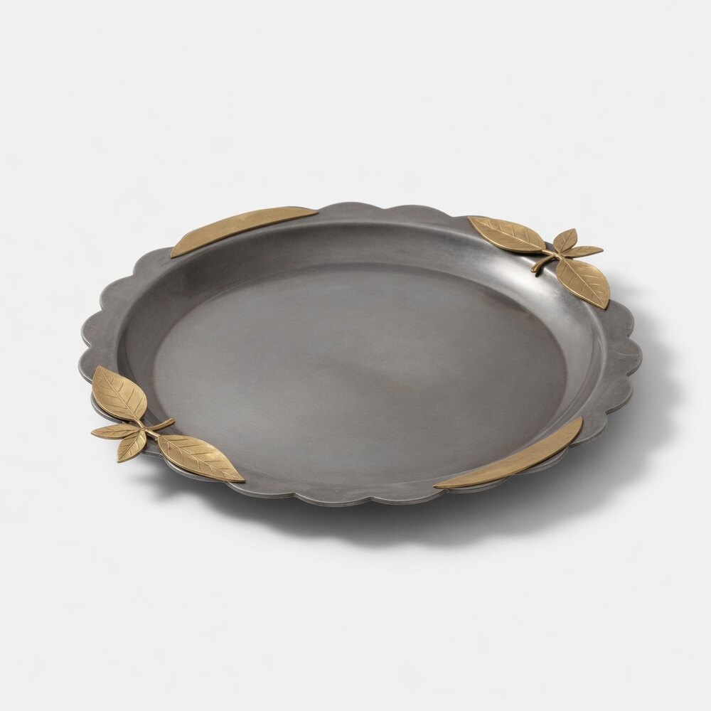 Botanical Leaf Nest Tray — Smoked Silver & Brass