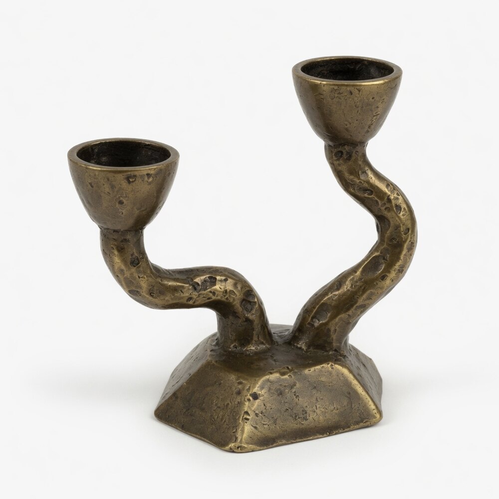 Brutalist Twin Organic Candle Holder — Antique Brass