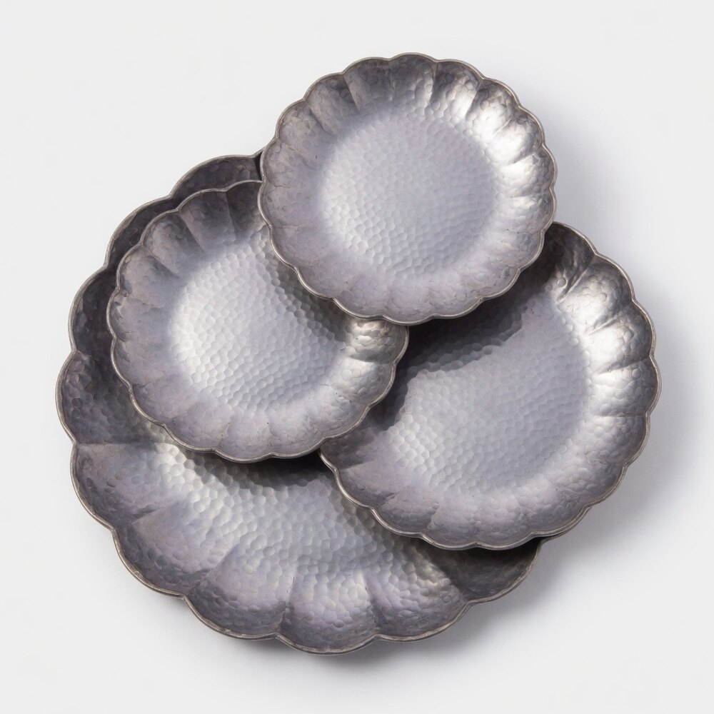 Hammered Scallop Plate Set (3 pcs) — Antique Silver