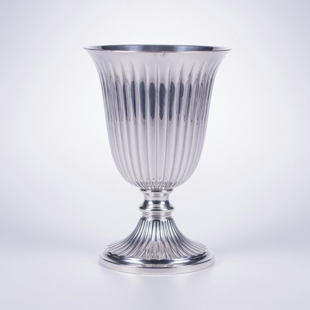 Fluted Pedestal Goblet Vase — Mirror Silver