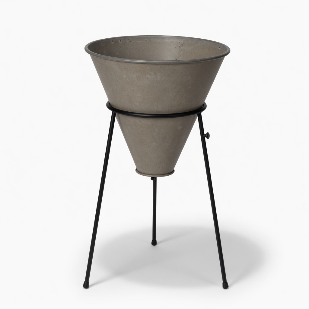 Concrete-Look Cone Planter on Stand