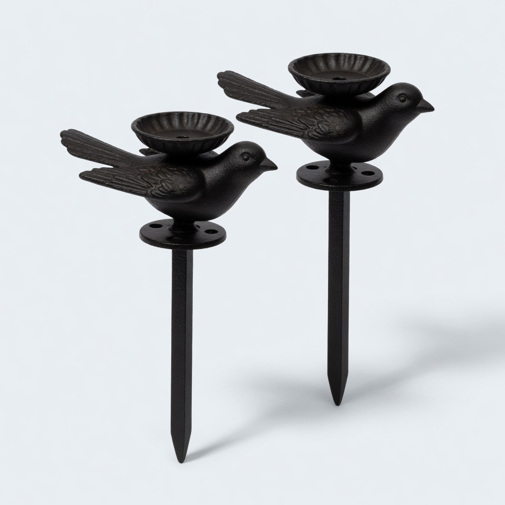 Cast Iron Bird Candle Pair