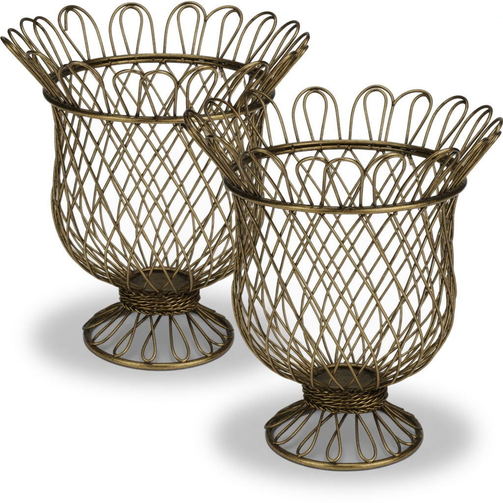 Scalloped Wire Urn Planter Pair