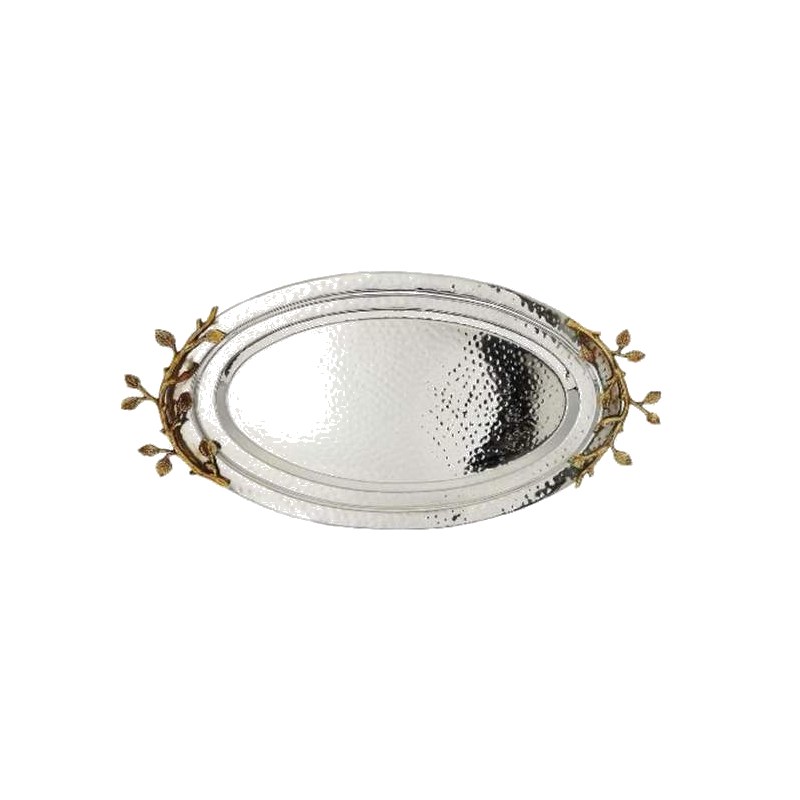 Hammered Oval Tray + Gold Leaf Handles